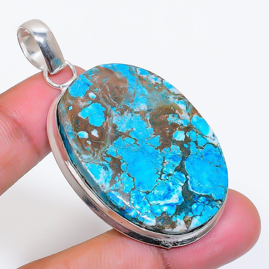Natural Tibetan Turquoise 925 Sterling Silver Jewelry Pendant 2.44" AP-16605
