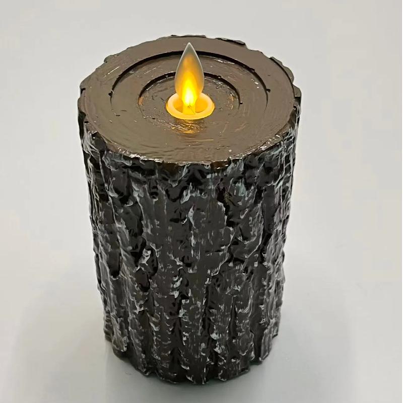 Paraffin Retro Wood Tree Stump Candle Holder with LED Candle Light for Home or Cafe Decor