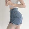Drawstring Denim Shorts Women's Summer Design Sense High Waist Stretch Slimming Tight Wide Legs