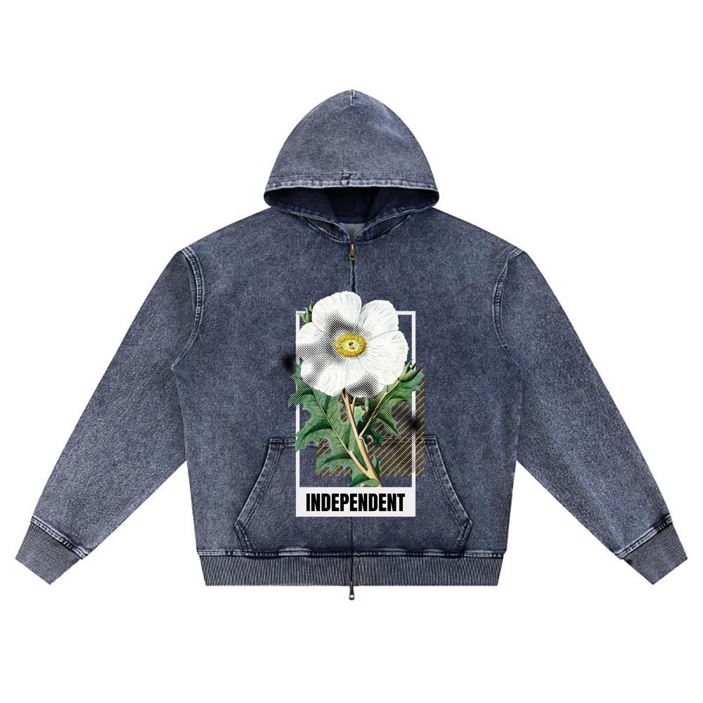 

DTG print Knitted Denim Zip-Up Hoodie Independent Brother Print Zipper Hoodies XL темно-синий