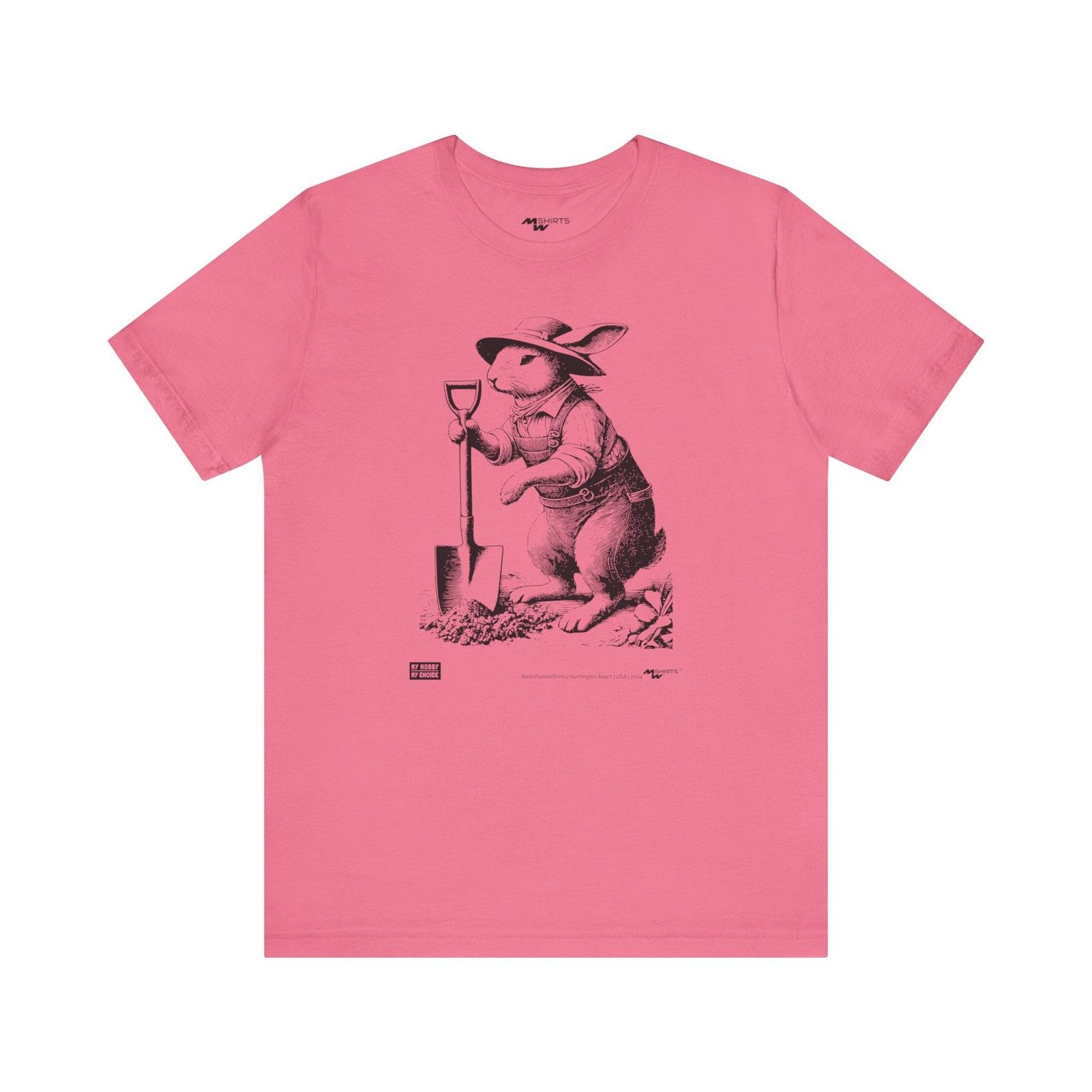 Vintage Copper Engraving Rabbit Gardening T-Shirt L