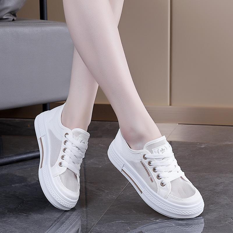 Women Korean Style Breathable Mesh Canvas Soft Sole Casual Low Top Sneakers