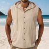 Summer Loose Casual Tank Tops Men American Style Linen Hooded Sleeveless Shirt Hip Hop Trendy Top Comfortable Breathable Vests