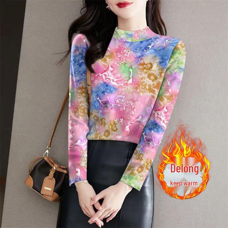 

Women s Ribbed Plush Gradient Top - Autumn/Winter, Half-High Neck, Long Sleeve, Versatile & Slimming 3XL (135-150 lbs)