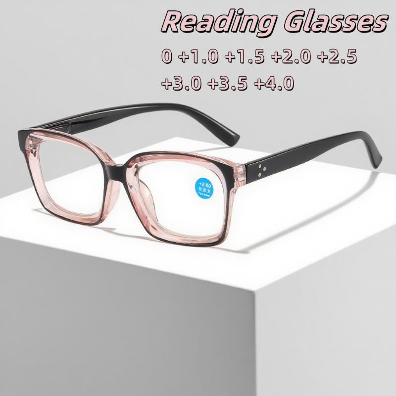 Vintage Large Frame Reading Glasses Fashion Anti Blue Light High-definition Eye Protection Spring Leg Glasses Diopter To +4.0