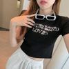 Internet Celebrity Bottoming Shirt High Waist Navel Short Top Women's Hot Diamond Letter Slim Summer Short Sleeve T-shirt Women Ins Tide