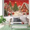 A Festive Christmas Village Background with Snow Scenes Decorative Trees and Gingerbread Houses - Polyester - Birthday Party