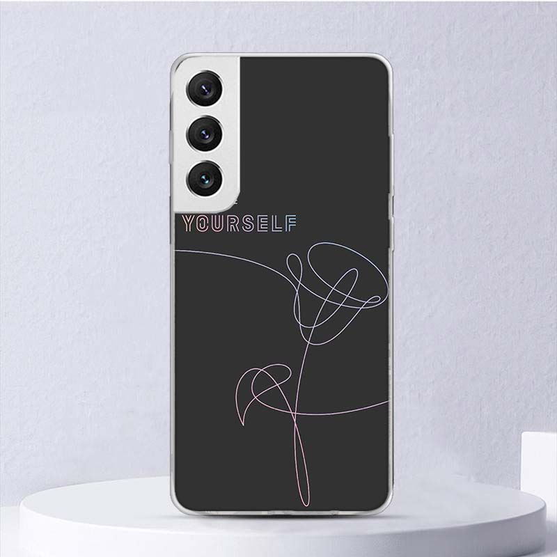 Love Yourself Flower Heart Line Kpop Soft Case For Samsung Galaxy S25 S24 S23 S22 Ultra Phone Cover S20 FE S21 Plus S25Ultra S24