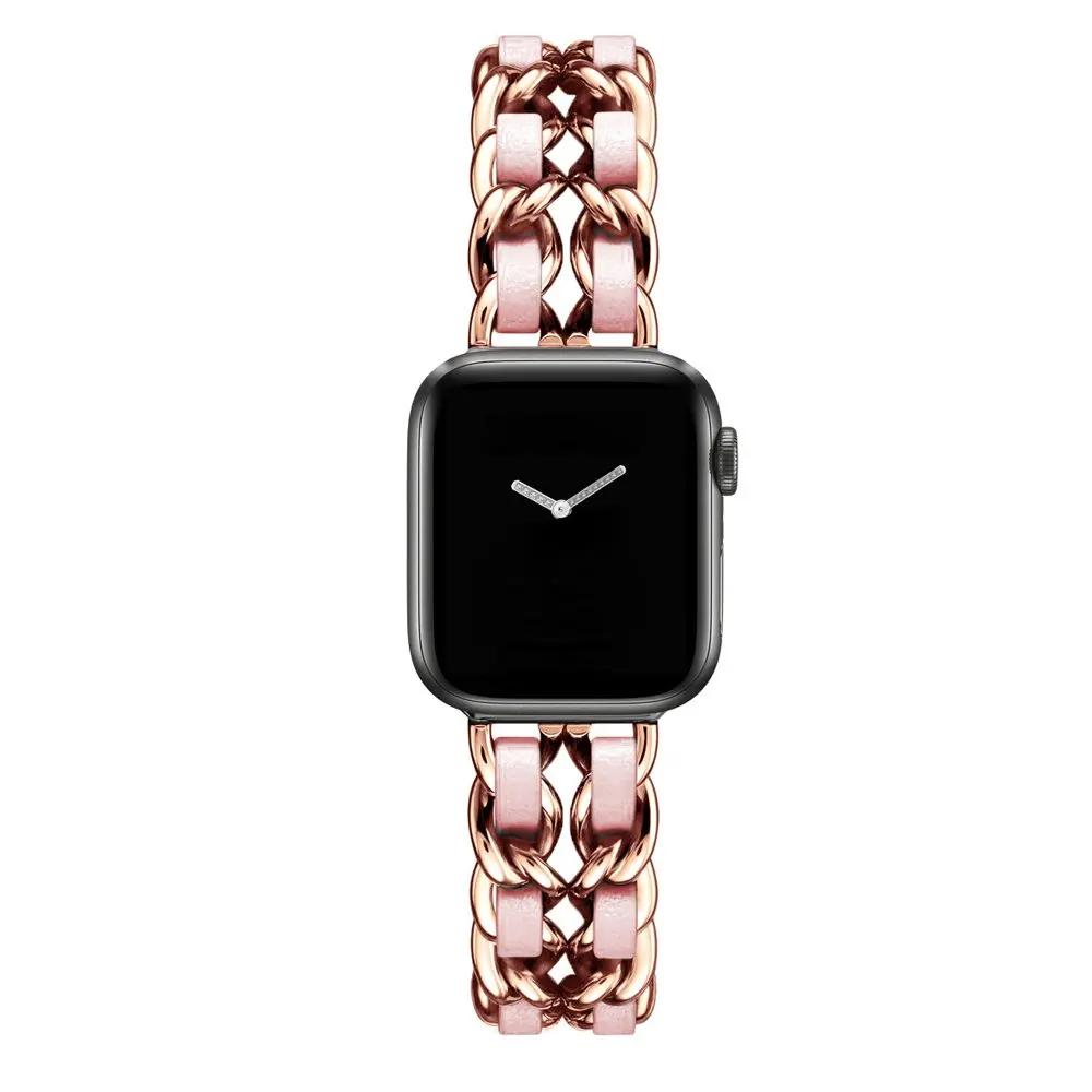 Women Gold Wristband for Apple Watch Band 11 10 46mm 9 8 Ultra 3 49mm SE 6 41 45mm 38/42mm 44 40mm Strap Metal Leather Bracelet