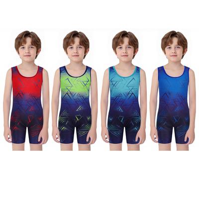 Kids Boys Exercise Singlet: Geometric Printed Sleeveless U Neck Bodysuit for Cycling Wrestling Workout