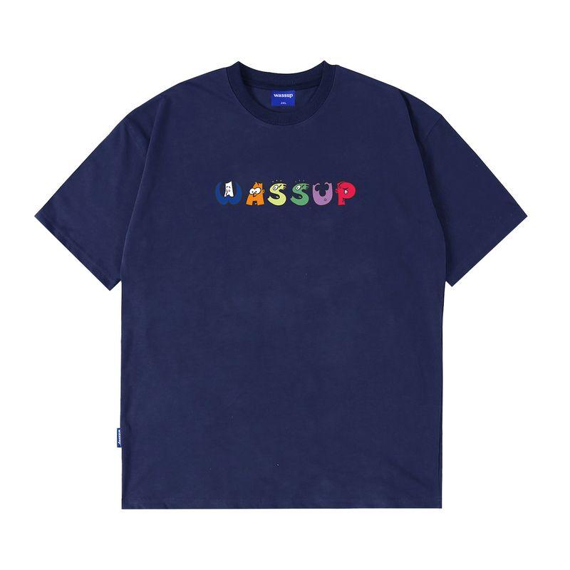 Wassup Trendy Brand Simple Letter T-Shirt Short Sleeve Unisex Summer 24 New Versatile Loose Casual Round Neck Top