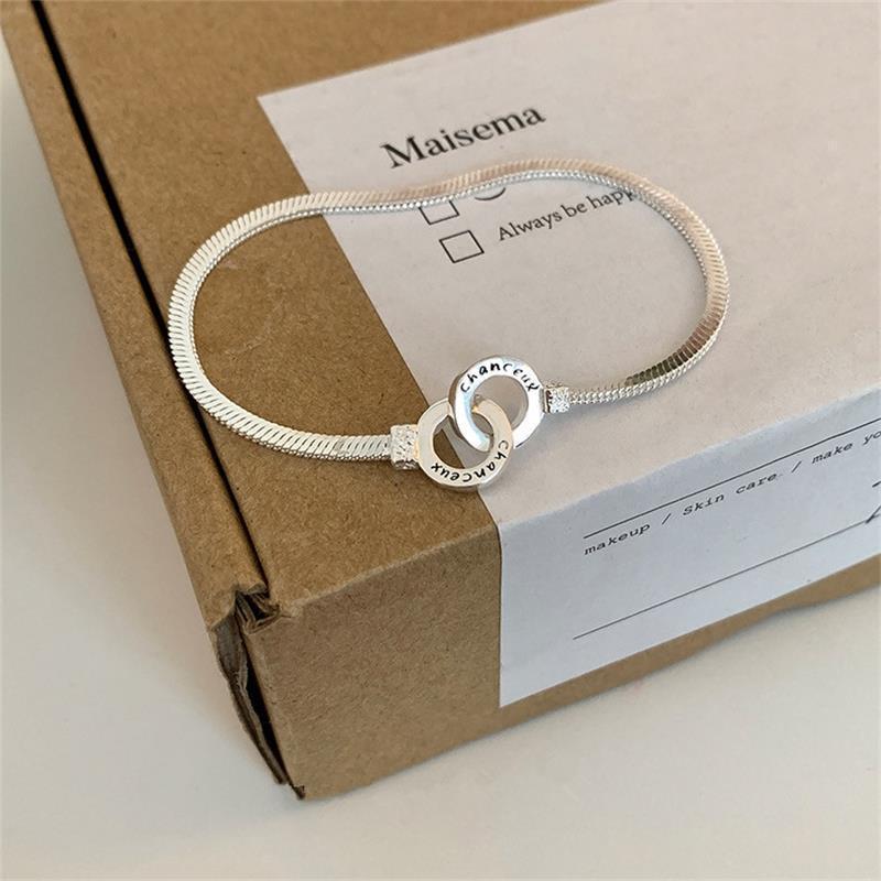 Interlocking Snake Bone Necklace & Bracelet for Women - Minimalist Style with Double Ring Clavicle Chain