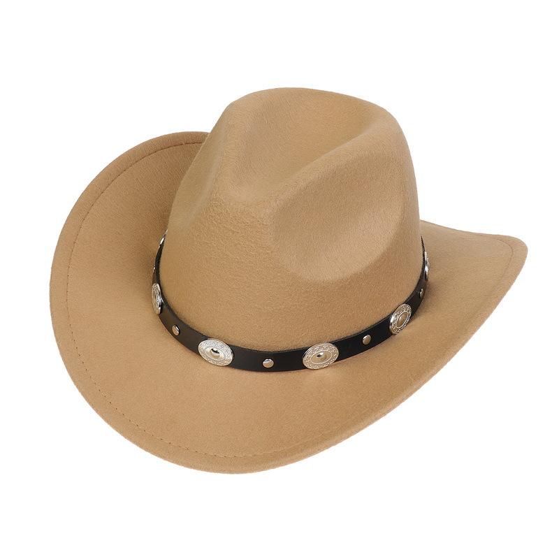 Western Cowboy Top Hat Spring And Autumn New Jazz Hat Big Brim Pentagram Belt Accessories Felt Hat Men And Women