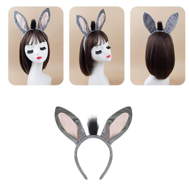 Donkey Ear Headband Tail Bowtie Skirt Nose with Teeth Halloween Donkey Animal Outfit Accessory for Kids Boy Girl Cosplay