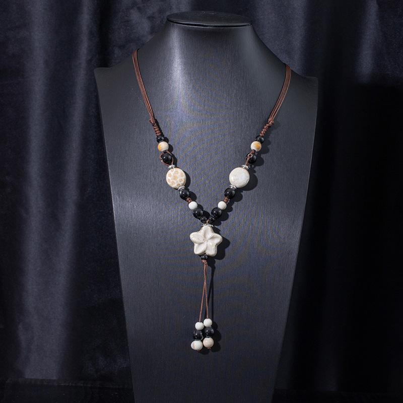 Jingdezhen Ceramic Non-Fading Necklace Ethnic Style Sweater Chain Antique Woven Rope Long Neck Chain