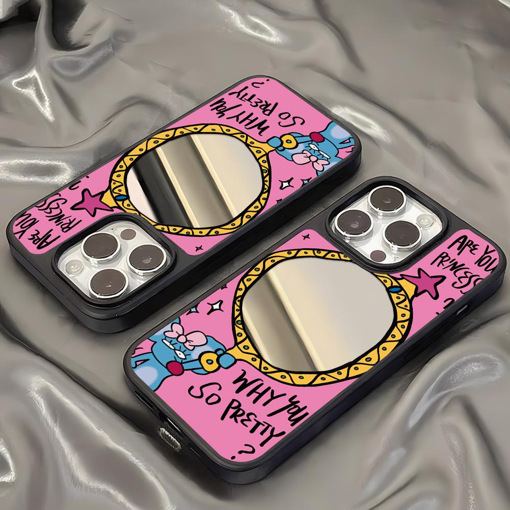 Mirror Phone Case for iPhone 15 11 13 14 for 15 16 Pro Max 12 13 16 Pro Cloud Flower and Animal Cute Style Phone Case