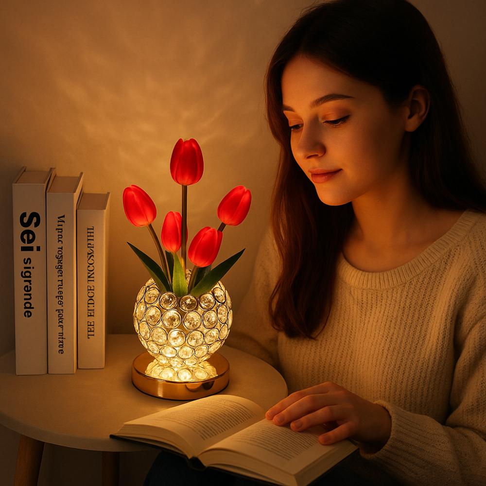 USB Charge Tulip Crystal Flower Lamps 3 Color Night Lamp Unique Flower Light  Bedroom
