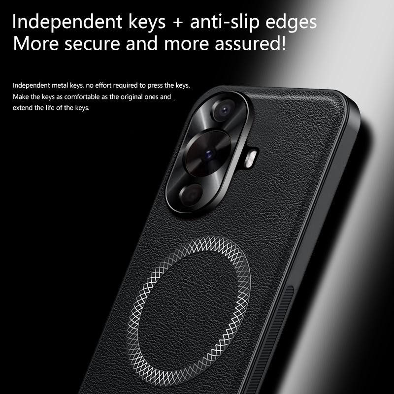 For Huawei Nova 11 Case Magnetic Elegant Leather Wear-Resistant Lens Fully Covered Non-Slip Grip Edge Cover Shell