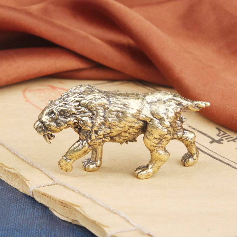 Solid Brass Prehistoric Beast Sabre-Toothed Desktop Ornament Tiger Bronze Sculpture Craft Tea Pet Copperware Wholesale