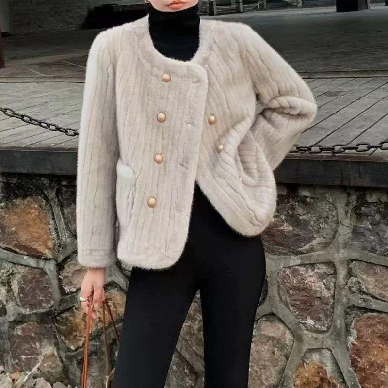 France Vintage Short Slim Jacket Women Autumn Winter New Thickened Elegant Party Coat Korea Chic Fur Designer Casual Clothing