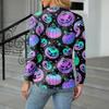 Women's Casual Fashion Sexy Comfort Halloween Printed V-Neck Button Long Sleeve