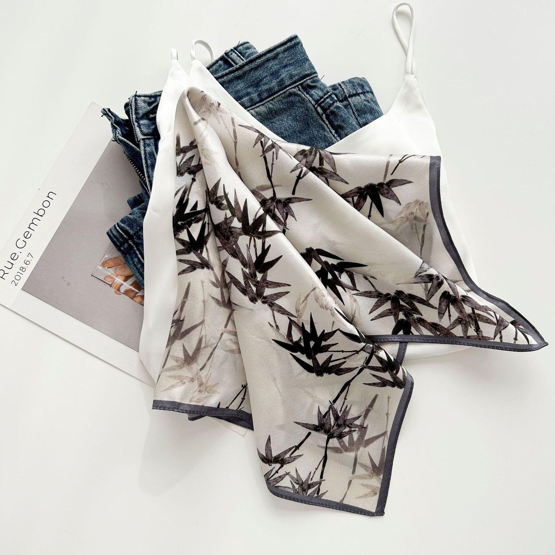 Literary and retro style 100% mulberry silk small square scarf women s high-end printing silk silk scarf silk gift small scarf 53cm