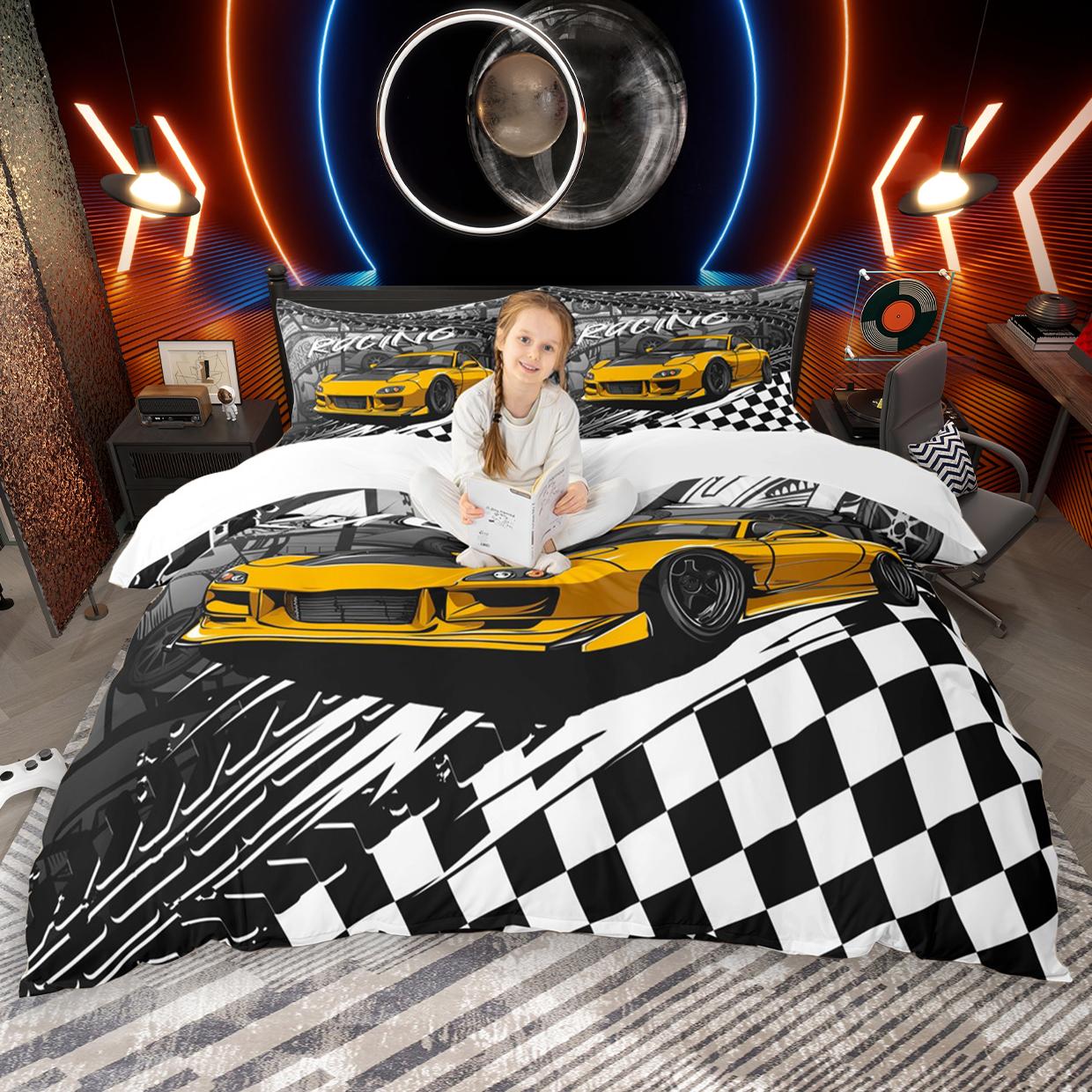 

Comforter Homewish Boys Racing Car 2Pcs/3Pcs Checkered Racing Flag Bedding Set Speed Race Sports Car Set Comforter (quilt)-EU Single(135*200cm)3pcs