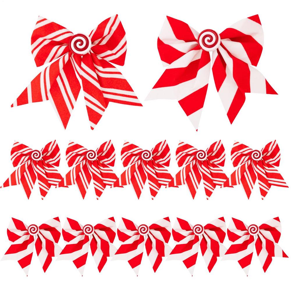 

12 шт. Рождественский бант для венка 6,3 дюйма Рождественский бант Подвеска на рождественскую елку Красно-белый полосатый бант-конфета Рождественские банты Декор 14x16cm