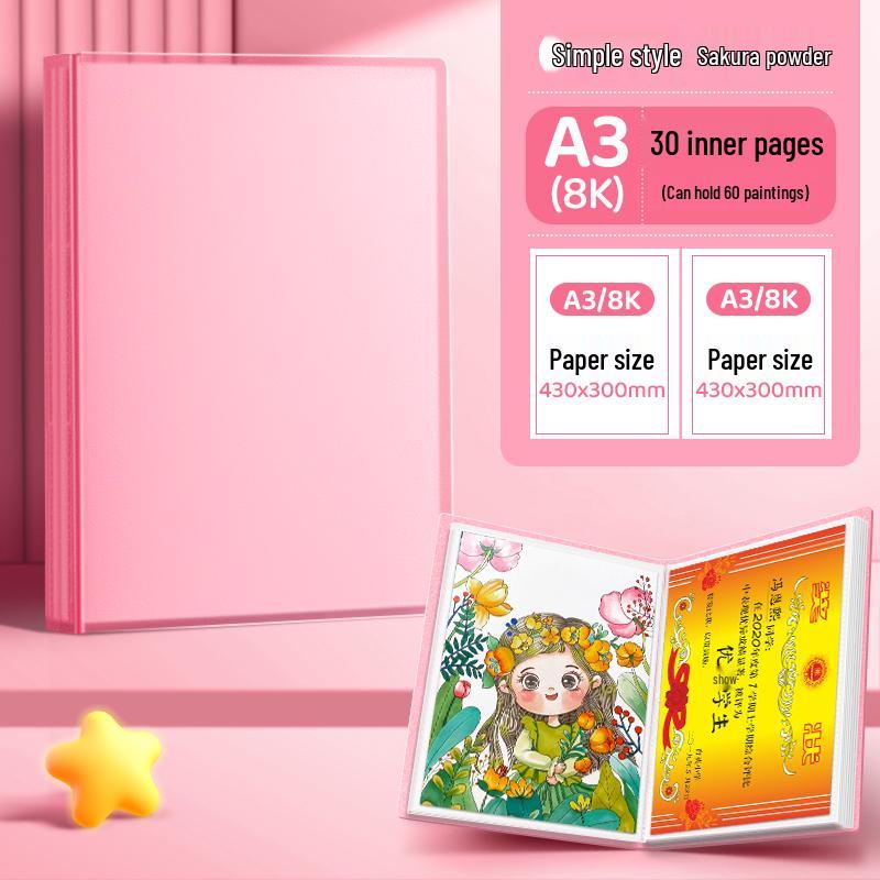 Art Portfolio Album: A3/A2/8K/4K Insert Type with 8 Storage Pockets for Children's Artwork
