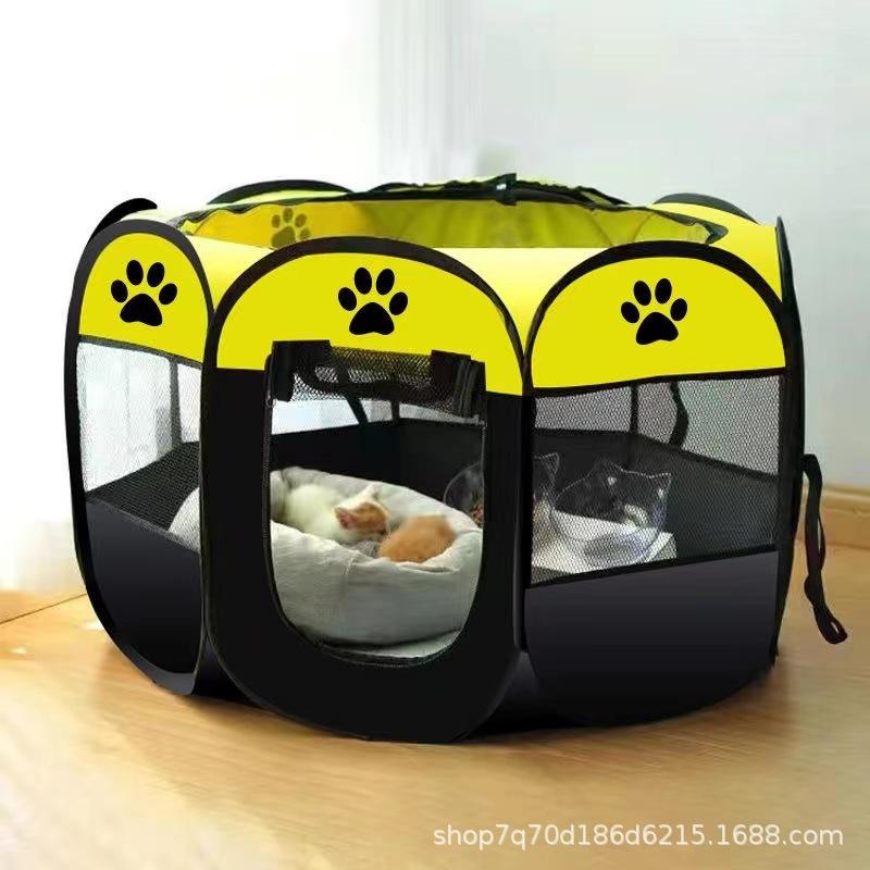Octagonal Pet Playpen: Folding Cage & Bed for Cats and Dogs