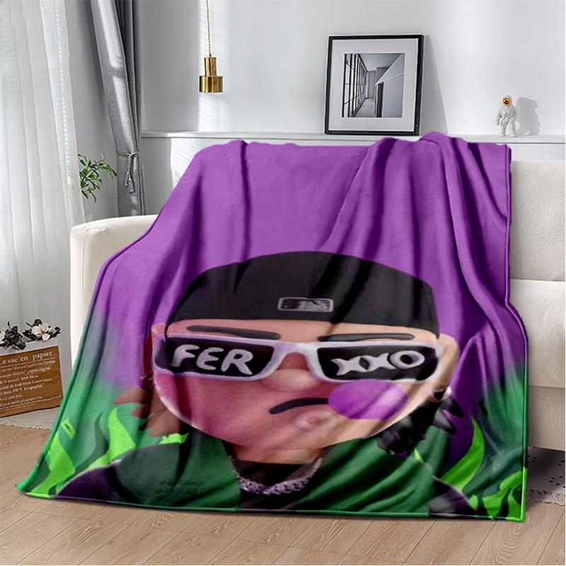 Miękki pluszowy koc 3D Feid Ferxxo Muzyka Hip Hop Pop, Koc flanelowy do salonu sypialni łóżka sofy piknikowy pokrowiec