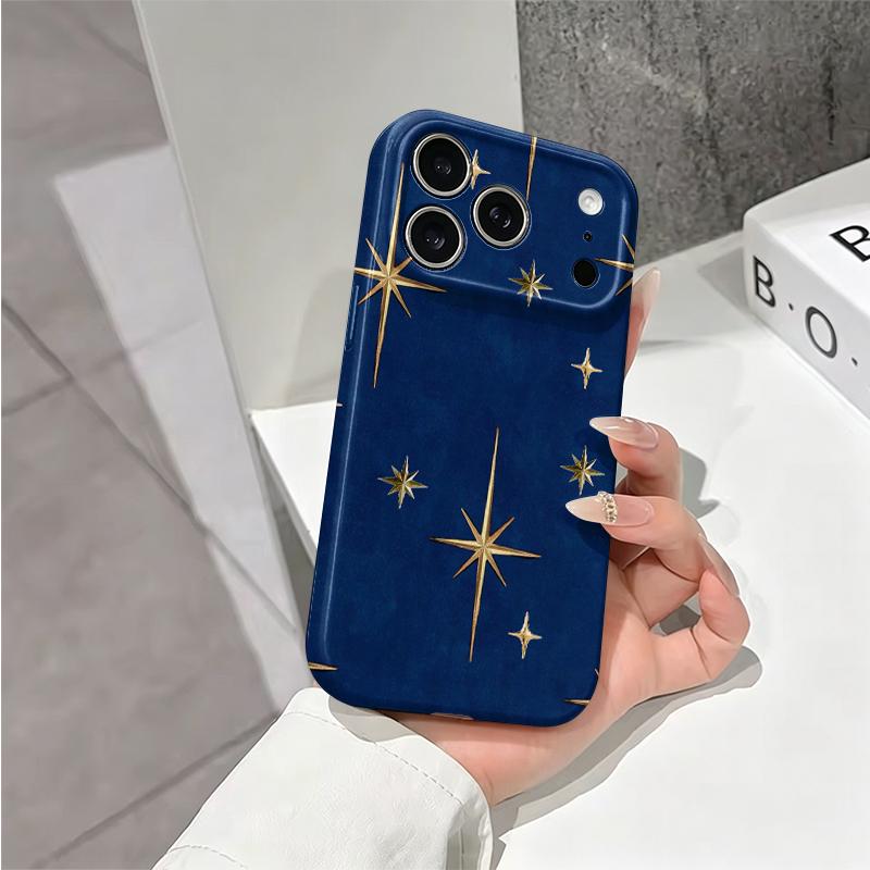 Midnight Gold Starburst Star Pattern Protective Shockproof Film Aesthetic Bumper Phone Case Cover For iPhone 14 15 16 17 Pro Max Plus