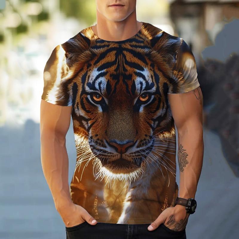 

Модная мужская однотонная футболка с короткими рукавами и принтом тигра на 3D-принте для дома, повседневная мужская футболка с желтым фоном 6xl