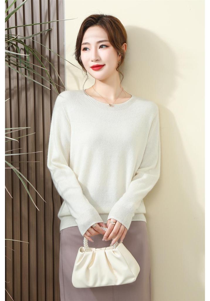 Women's 100% Pure Cashmere Round Neck Sweater - Autumn Winter Collection
