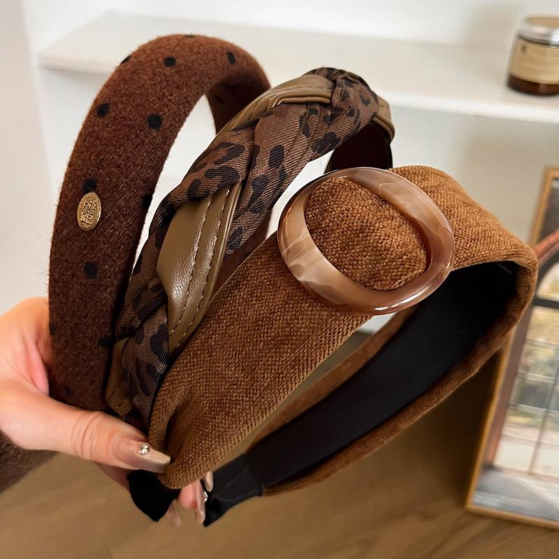Maillard Retro Plaid Wide-Brim Headband for Women, High Top College Style - 2025 Trend Hair Accessory