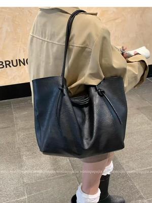 Korean Retro PU Leather Large Capacity Tote Bag - Women's 2025 Fall/Winter Versatile Shoulder Underarm Bag