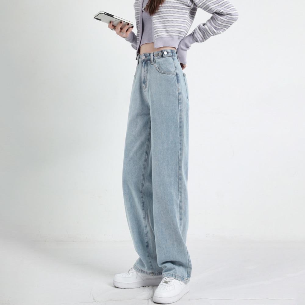 Simple High-waisted Wide-leg Jeans Women's Straight New Spring Loose Drape and Thin Small Floor Pants