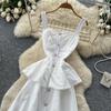 New white workplace intellectual sleeveless A-shaped dress women's summer commute high waist fresh fashion dress