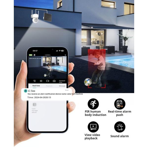 2.5K 4MP WiFi Solar Outdoor Home Human Detection PTZ IP Camera Smart Security Protection CCTV Video Cam