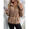 Women Fleece Pullover Half Zip Stand Collar Long Sleeve Warm Sweatshirt With Pocket Casual Winter Top