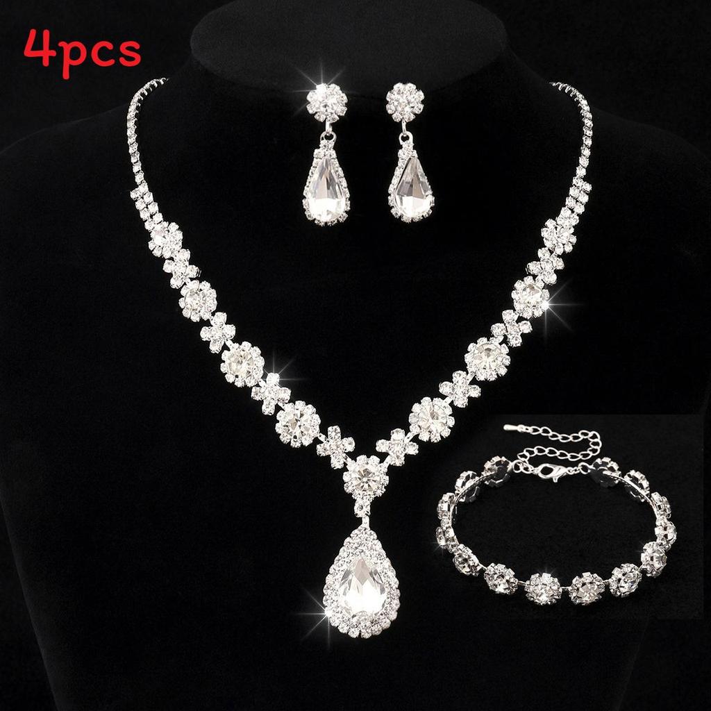 Water Drop Bridal Jewelry Set With Rhinestone Earrings And Necklace For Elegant Wedding Accessories
