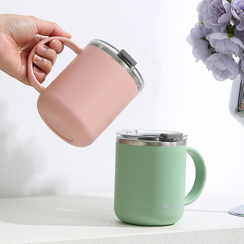 304 Stainless Steel Coffee Cup Mug With Lid Insulated Water Mug 450ml Double Wall Tumbler With Handle Heat-resistant Drinkware