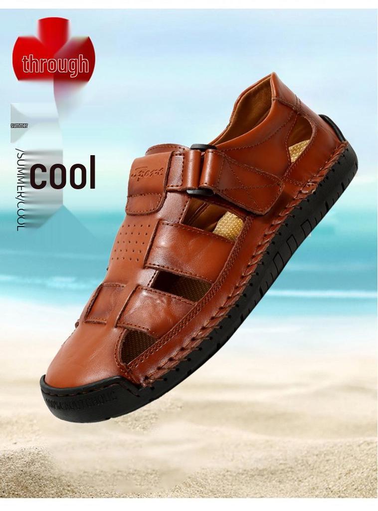 2024 Spring Men's Microfiber Leather Sandals: Closed-Toe, Breathable, Lightweight, and Portable