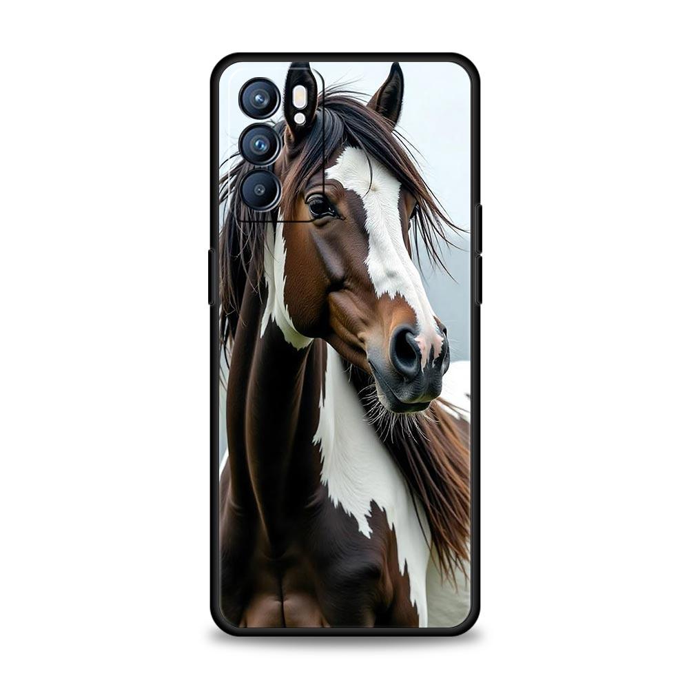 Black White Horses Galloping Case For Oppo Reno13 Reno12 Reno11 F Reno10 Pro A54 5G Find X5 A53 A52 A9 A17 4G A79 A80 A98 Cover