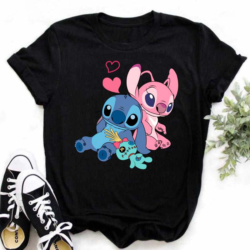 Disney Lilo Stitch Cute Cartoon Print Women T-Shirt Summer Streetwear Short Sleeve T Shirt Fashion Casual Female Clothes Tops