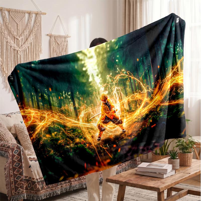 Agatsuma Zenitsu Printed Flannel Blanket, Skin Friendly Warm Throw for Indoor Couch Bed Daily Use