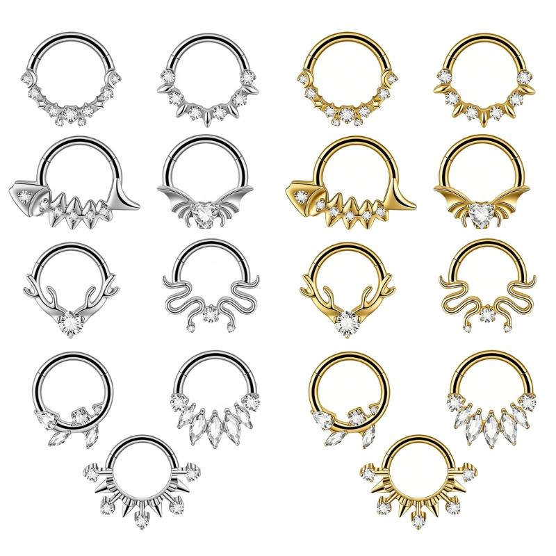 Pack of 2 Unique Geometric Shape Nose Rings Body Piercing Jewelry Seamless Design Metal Texture Polished Finish