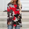 Übergröße Damen Frühling Retro Muster Bedruckt Bequem Langarm Rundhals T-Shirt Lässig Baggy Mittellang Tee Tops