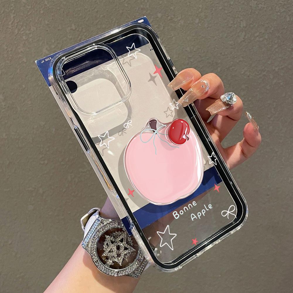 Küçük taze ins pudra Elma illüstrasyonlu iPhone17ProMax cep telefonu koruyucu kılıf 16/15 basit niş