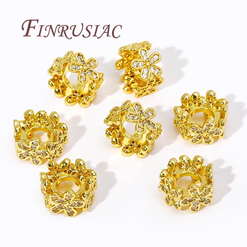 18K Real Gold Plated Large Hole Beads Spacer Beads Separators For Bead DIY Jewelry Making Supplies Bracelets Accessories